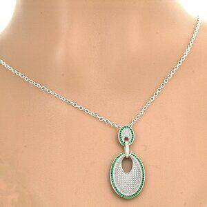 925 STERLING SILVER MICROPAVE GREEN SPINEL & WHITE CZ 1-1/2" NECKLACE